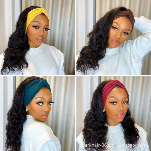 Hot Sale Style No Lace Headband Wigs Vendors ,100% 10A Grade Brazilian Raw Human Hair Headband Wigs for Black Women
